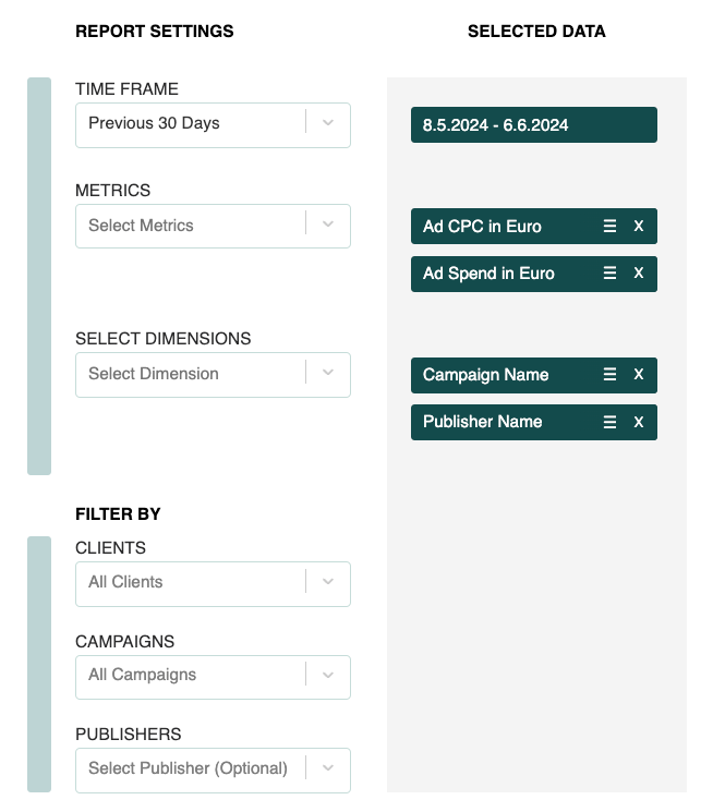 Filter options 